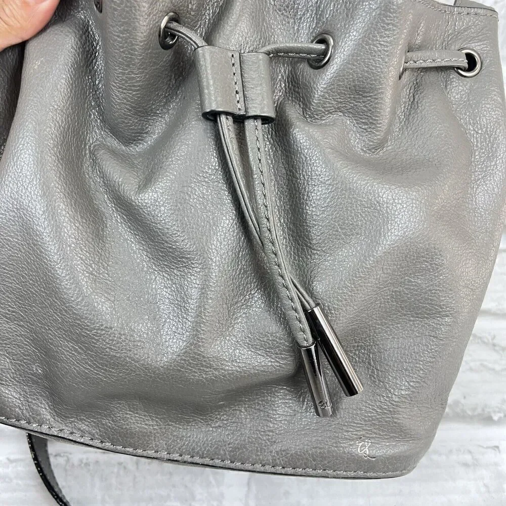 Elliott Luca Women's Gray Leather Drawstring Bucket Crossbody Bag Purse